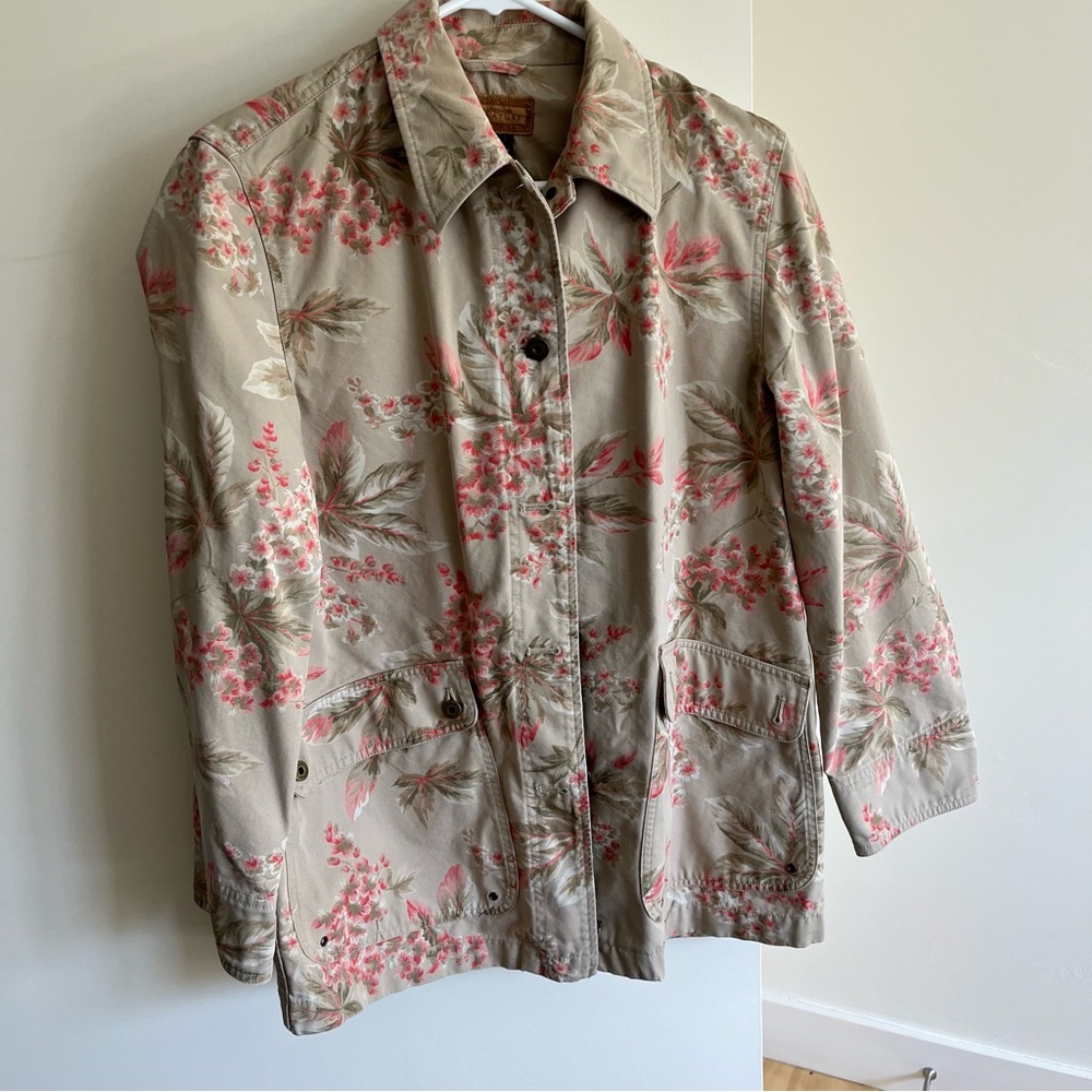 Jones New York Tan Pink Utility Jacket with Botanical Print